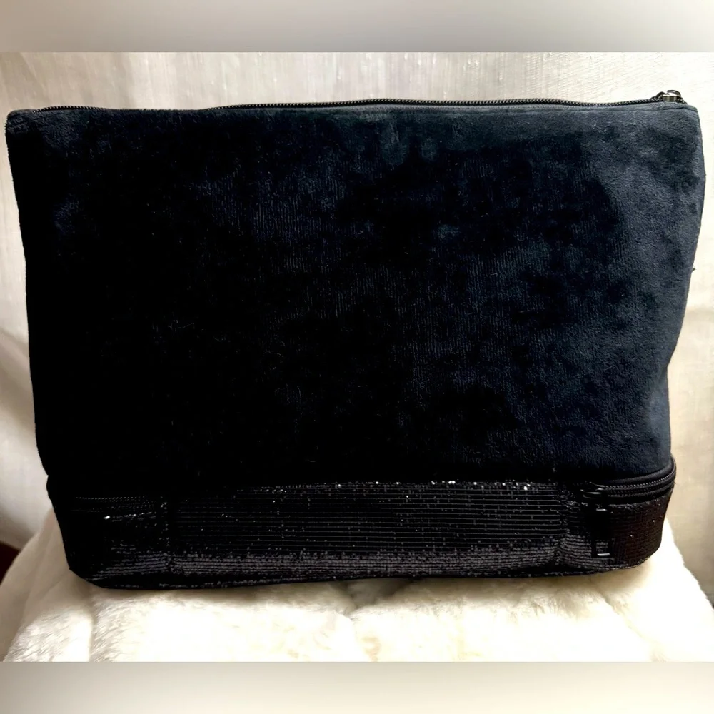 NEW Juicy Couture Black Bling Felt Cosmetics Bag